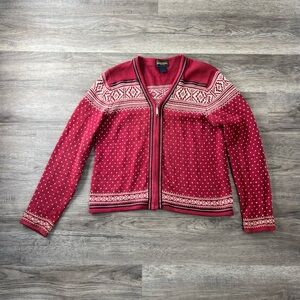 Vintage Woolrich Women's Zip-Front Nordic Classic Red Sweater Size Small